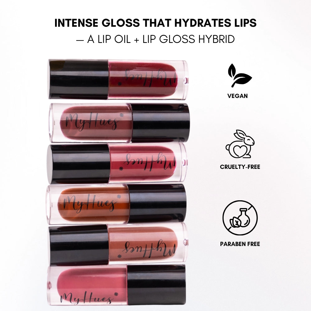 MyHues hydrating non sticky lip gloss for Indian skin tones