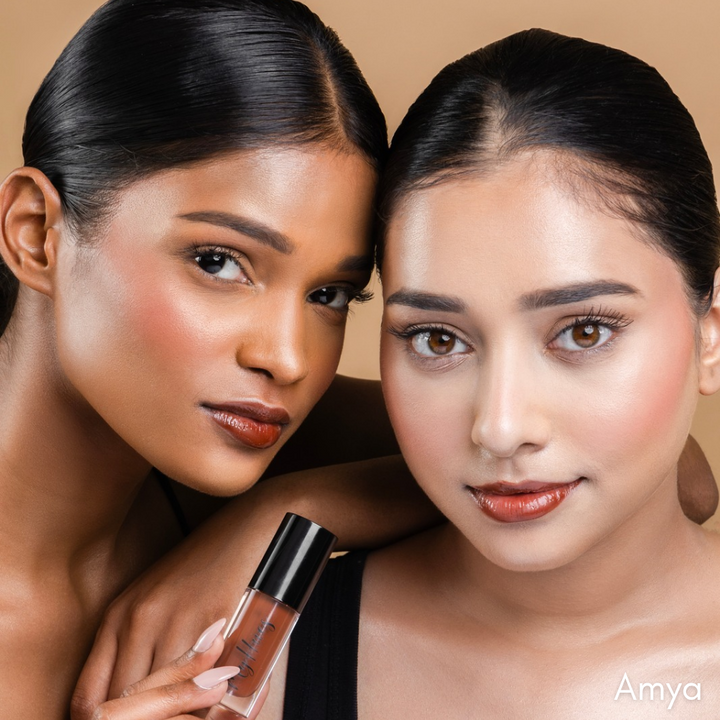 MyHues caramel brown lip gloss for Indian skin tone