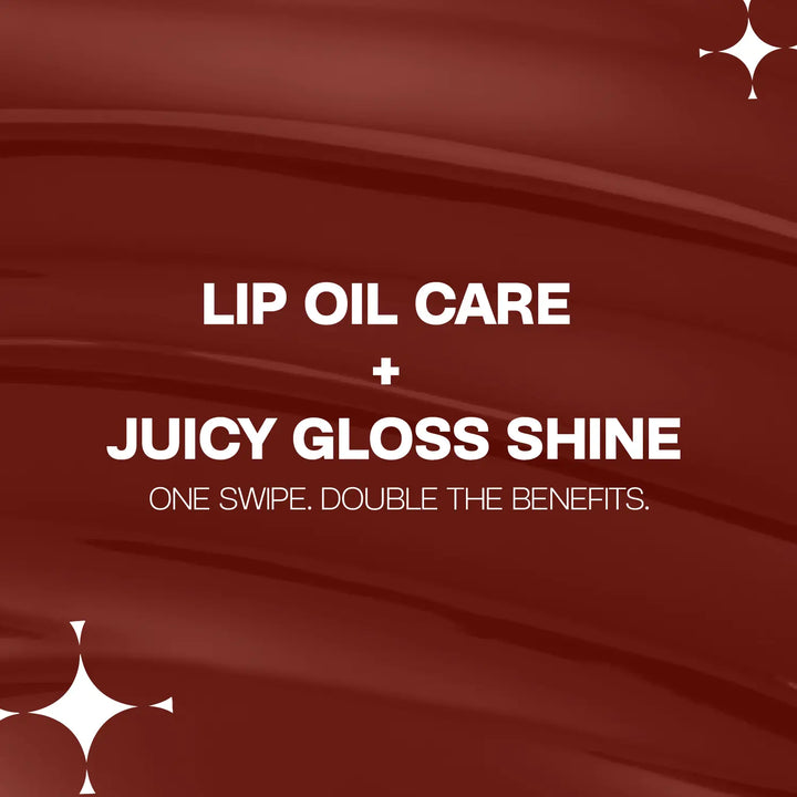 Close-up of MyHues HyGlow Lip Elixir glossy nude brown texture highlighting its innovative lip oil and lip gloss hybrid formula. Highly pigmented gloss delivers juicy shine, lightweight hydration and smooth, comfortable wear while nourishing lips with every swipe.