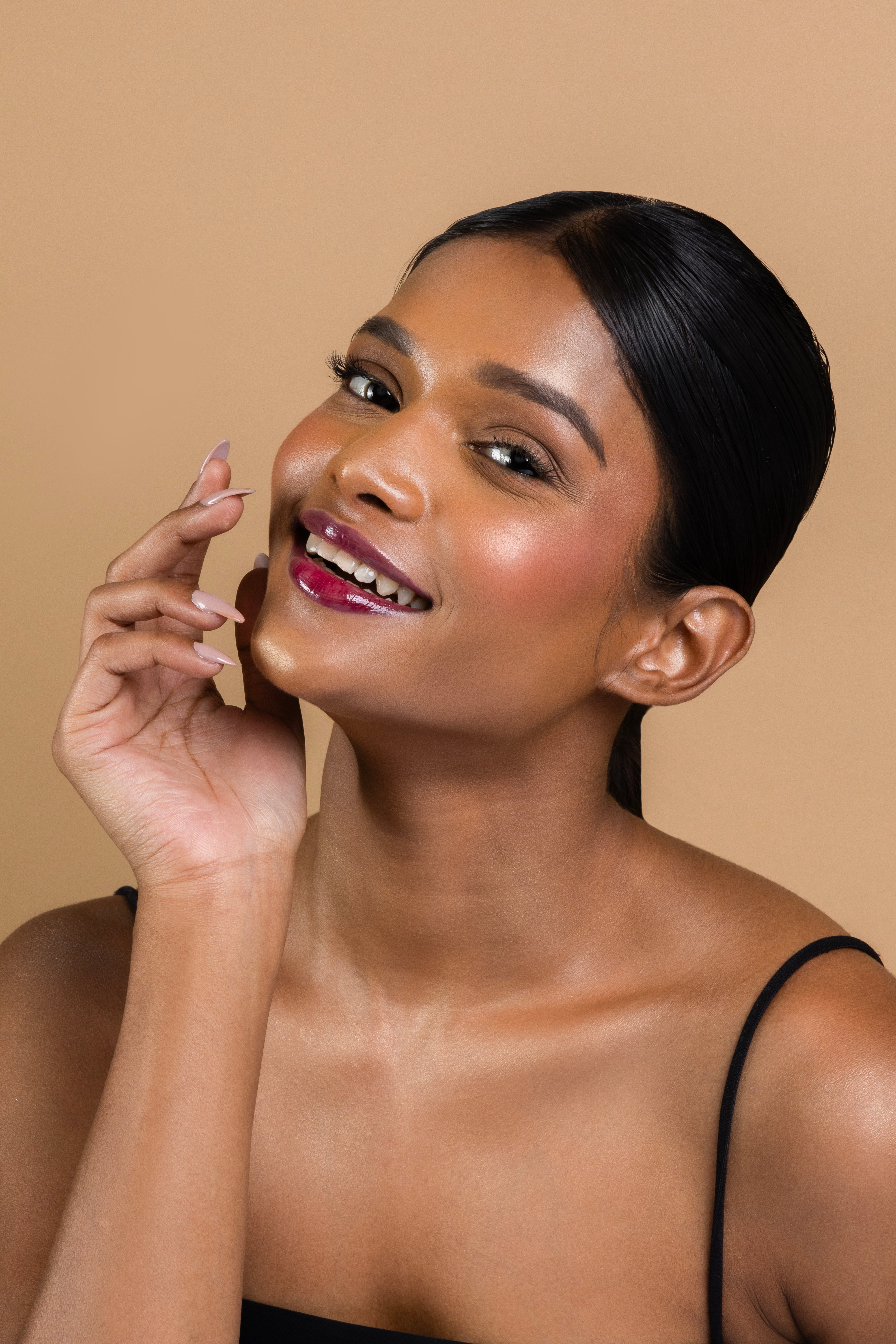 Burgundy lip gloss for Indian skin tone