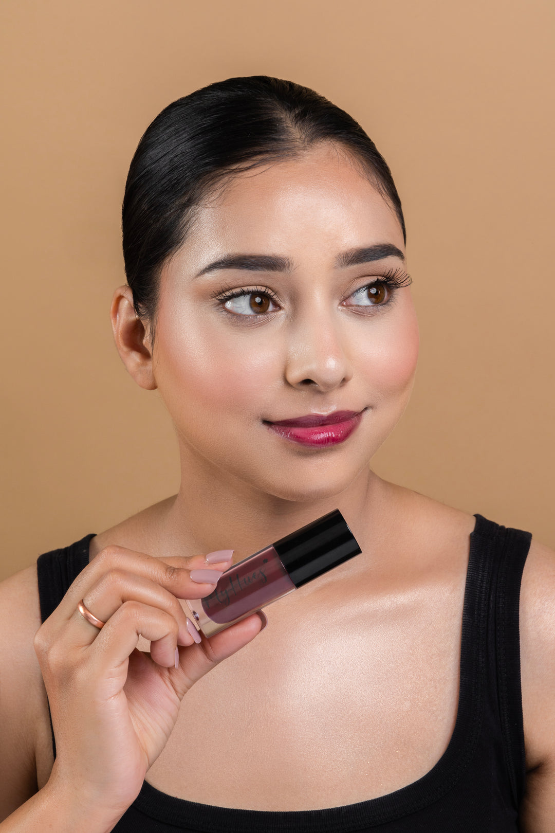Burgundy lip gloss for Indian skin tone