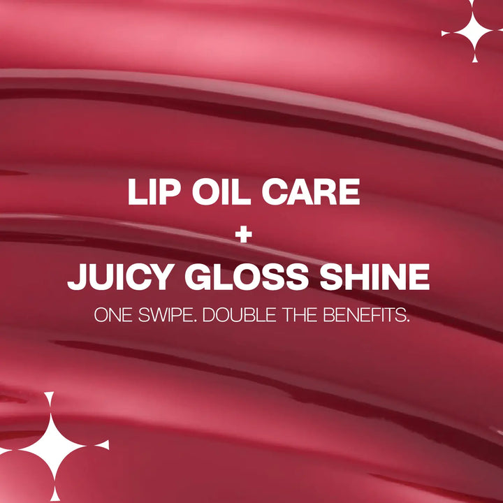 Close-up of MyHues HyGlow Lip Elixir glossy warm rose pink texture highlighting its lip oil and lip gloss hybrid formula. Highly pigmented gloss delivers juicy shine, lightweight hydration and smooth, comfortable wear while nourishing lips with one swipe.
